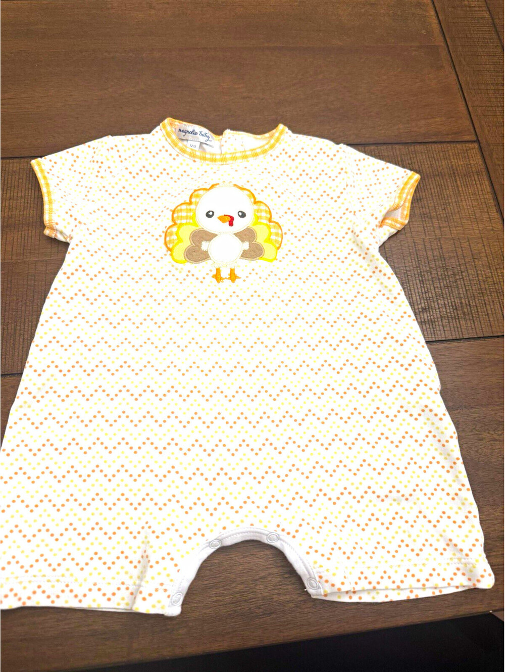 Magnolia Baby 12-18M Polka Dot Turkey Embroidered Cotton Knit Romper Snap